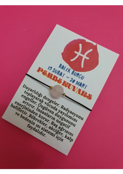 Balık Burcu Pembe Kuvars Doğal Taş Ip Burç Bilekliği