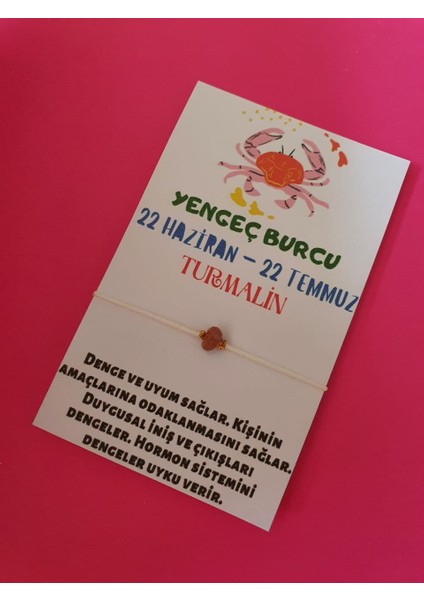 Gümüştel El Sanatları Yengeç Burcu Turmalin Doğal Taşlı Ip Burç Bilekliği