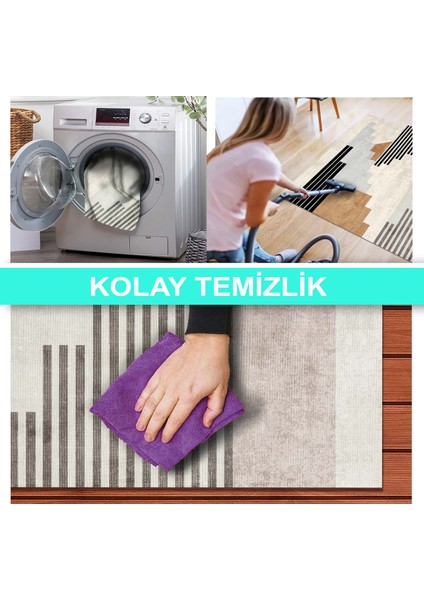 Ilyaki Home Carie Desenli Kadife Pamuk Tabanlı Yıkanabilen Kaydırmaz Salon Halısı