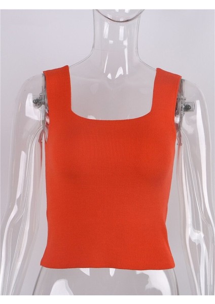Kırmızı Kare Yaka Atlet Triko Crop S / M / L Beden Uyumlu modelleri