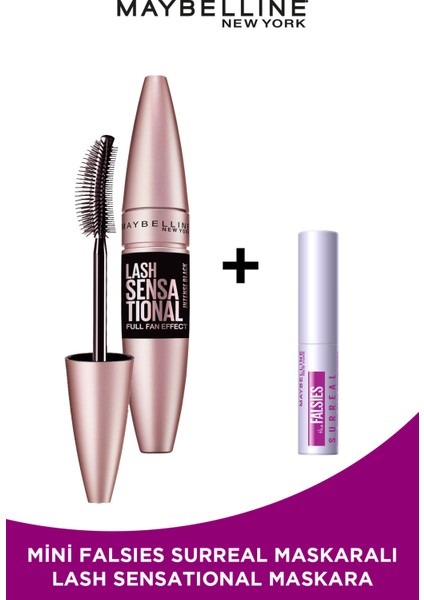 Maybelline New York Lash Sensational Yelpaze Etkili Intense Black Maskara Mini Falsies Surreal Maskara Hediyeli