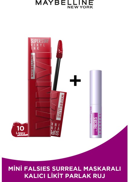 Maybelline New York Super Stay Vinyl Ink Likit Parlak Ruj 10 Lippy Mini Falsies Surreal Maskara Li