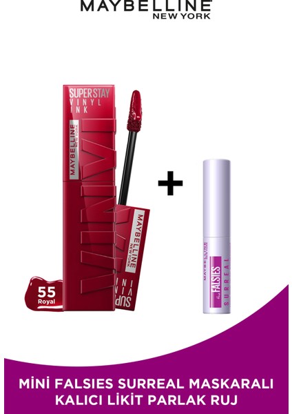 Maybelline New York Super Stay Vinyl Ink Likit Parlak Ruj 55 Royal Mini Falsies Surreal Maskara Li