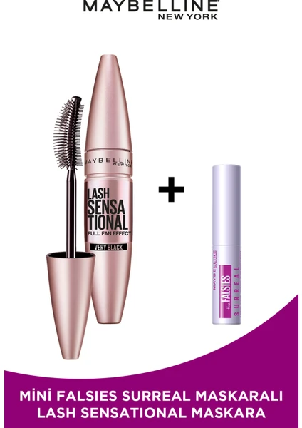 Maybelline New York Lash Sensational Yelpaze Etkili Siyah Maskara Mini Falsies Surreal Maskara Hediyeli