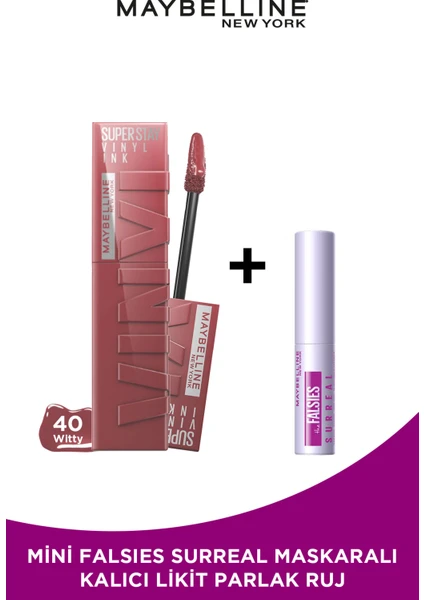 Maybelline New York Super Stay Vinyl Ink Likit Parlak Ruj 40 Witty Mini Falsies Surreal Maskara Li