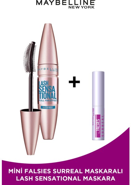 Maybelline New York Lash Sensational Yelpaze Etkili Suya Dayanıklı Siyah Maskara Mini Falsies Surreal Maskara Hediyeli