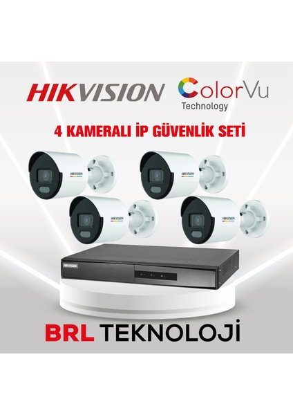 4 Kameralı 2 Mp Colorvu Ip Güvenlik Kamera Seti (Dahili Mikrofonlu)