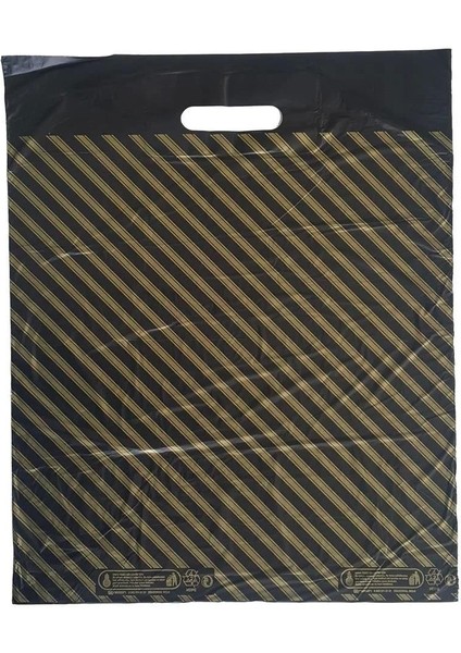 Naksan Takviyeli Kalın Desenli Çizgili Siyah Çanta Poşet Torba - 2 No - 26X38 Cm. - 50 Adetlik 5 Paket