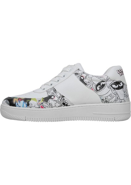 Kadın Vegan Deri Beyaz Sneakers - Warner Bros Marvin the Martian Stencil Tasarım fırsatları