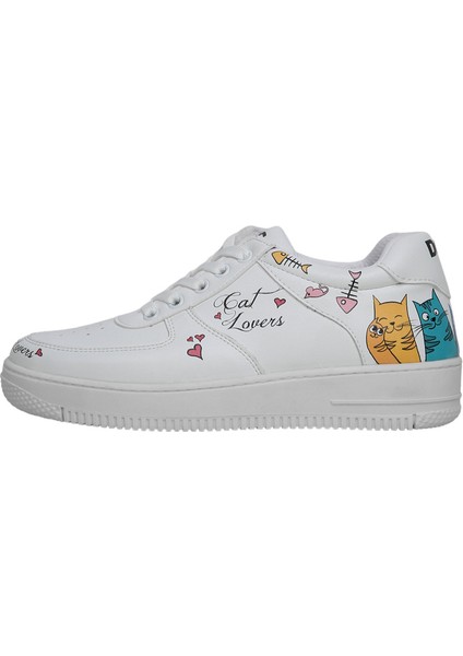 Kadın Vegan Deri Beyaz Sneakers - Cat Lovers Tasarım fiyatları