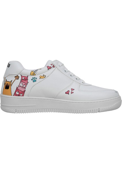 Kadın Vegan Deri Beyaz Sneakers - Cat Lovers Tasarım modelleri