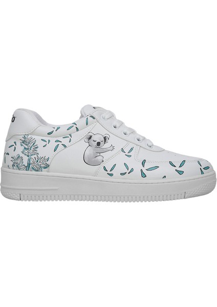 Kadın Vegan Deri Beyaz Sneakers - Koala Hug Tasarım indirimleri