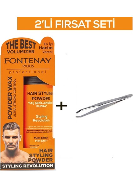 Saç Şekillendirici Pudra Toz Wax Ultra Strong Turuncu + Cımbız NO:209 2'li Set