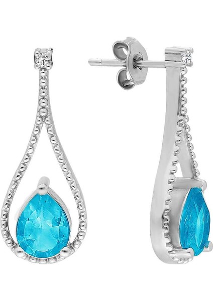 Pırlanta ve Damla Mavi Topaz Küpe 0441E0007