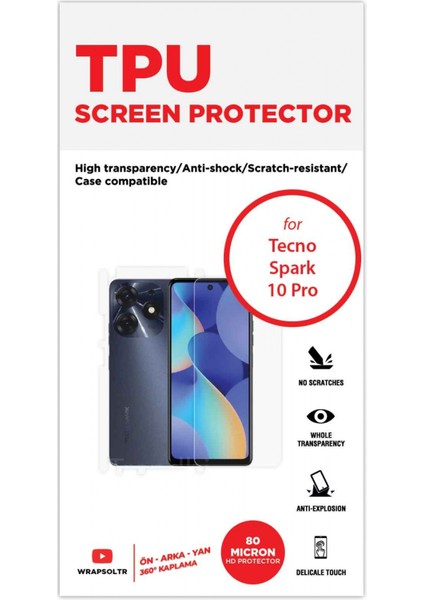 Tecno Spark 10 Pro Full Kaplama Ön Arka ve Yan 360 Derece Kaplayan Hd Film