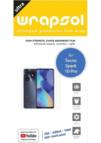 Tecno Spark 10 Pro Full Kaplama 360 Derece Ön Arka ve Yan Kaplayan Esnek Poliüretan Film