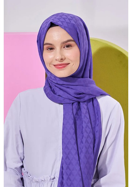 Ipeksi Jakar Lara Şal Geometrik Desen - Metalik Mor