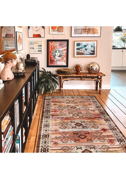 Ilyaki Home Carlee Desenli Kadife Pamuk Tabanlı Yıkanabilen Kaydırmaz Salon Halısı