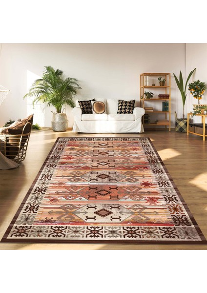 Ilyaki Home Carlee Desenli Kadife Pamuk Tabanlı Yıkanabilen Kaydırmaz Salon Halısı