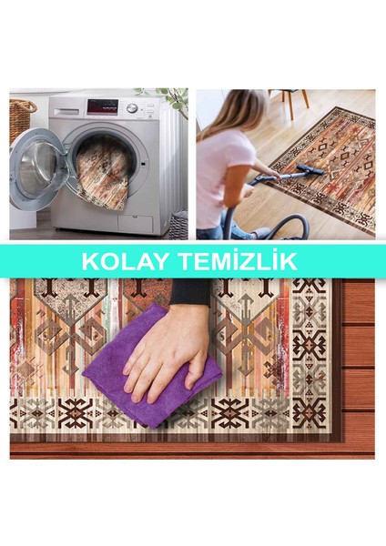 Ilyaki Home Carlee Desenli Kadife Pamuk Tabanlı Yıkanabilen Kaydırmaz Salon Halısı