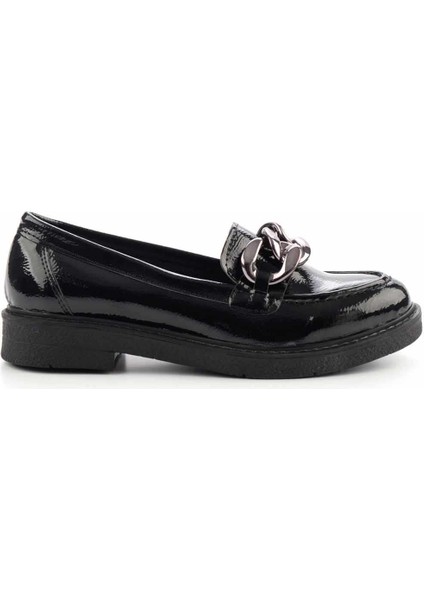 Siyah Kırışık Rugan Kadın Loafer Ayakkabı K01257067008