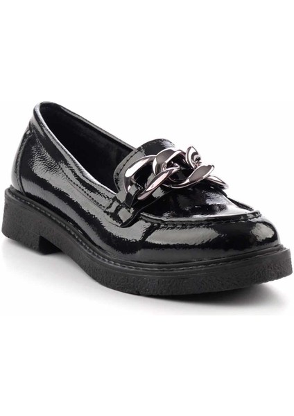 Siyah Kırışık Rugan Kadın Loafer Ayakkabı K01257067008