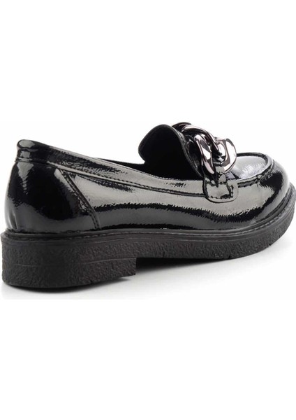 Siyah Kırışık Rugan Kadın Loafer Ayakkabı K01257067008