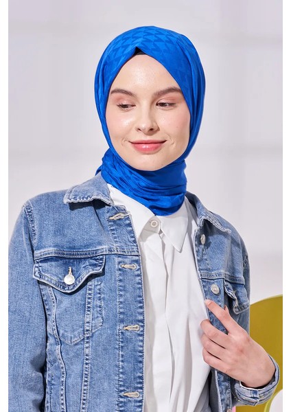 Ipeksi Jakar Lara Şal Geometrik Desen - Saks