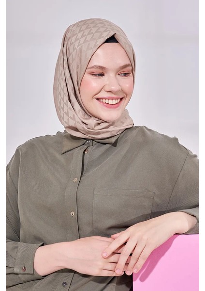 Ipeksi Jakar Lara Şal Geometrik Desen - Koyu Bej modelleri