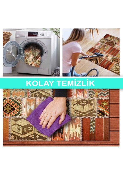 Ilyaki Home Carnosa Desenli Kadife Pamuk Tabanlı Yıkanabilen Kaydırmaz Salon Halısı