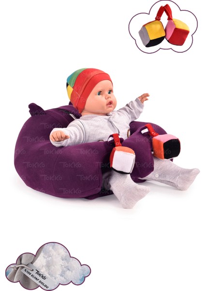 Oyuncaklı Bebek Oturma Destek Minderi - Devrilmez Bebek Koltuğu - Büyük Bebek Oturağı Mor
