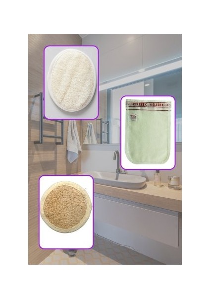 %100 Doğal Kabâk Lifi Vücud Için + Yüz Kabak Lifi + Kelebek Kese Kalın 3'lü Banyo Hamam Seti