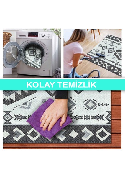 Ilyaki Home Carny Desenli Kadife Pamuk Tabanlı Yıkanabilen Kaydırmaz Salon Halısı