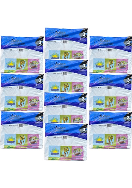 Baskılı Mini Blok Poşet Torba - No : 3 - 30X50 Cm. - Beyaz - 100 Adetlik 10 Paket