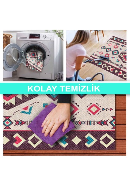 Ilyaki Home Carson Desenli Kadife Pamuk Tabanlı Yıkanabilen Kaydırmaz Salon Halısı