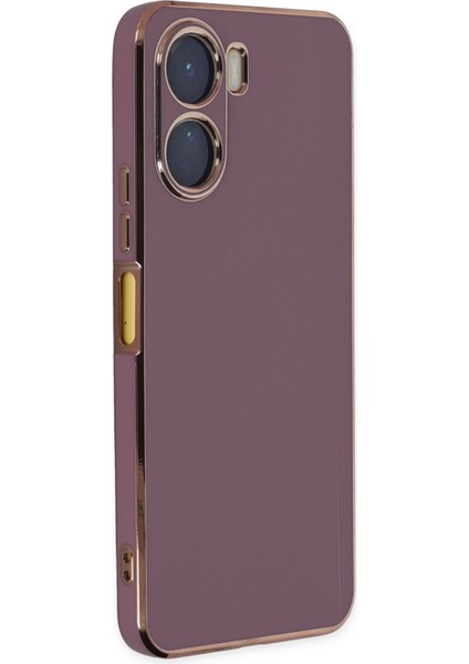 Vivo Y16 Parlak Kenarlı Bark Silikon Kılıf - Mor