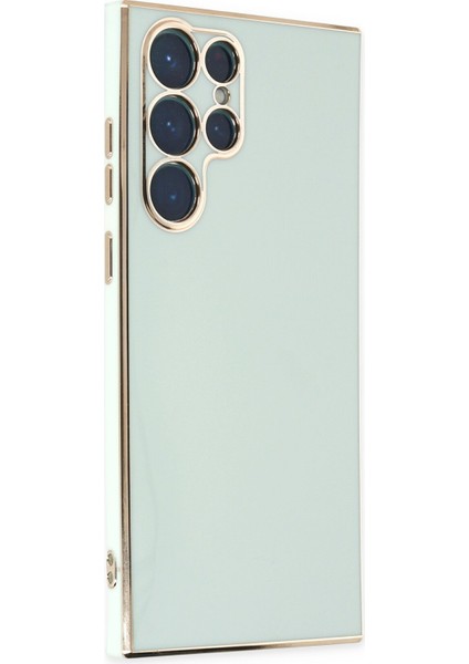 Samsung Galaxy S22 Ultra Parlak Kenarlı Bark Silikon Kılıf - Açık Yeşil