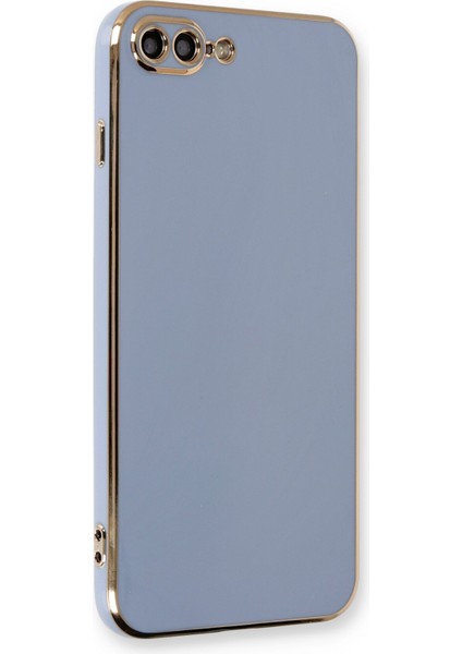 iPhone 8 Plus Parlak Kenarlı Bark Silikon Kılıf - Mavi