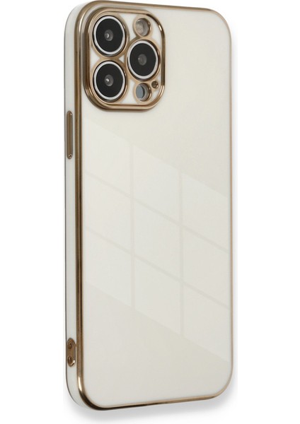 iPhone 13 Pro Max Parlak Kenarlı Bark Silikon Kılıf - Beyaz