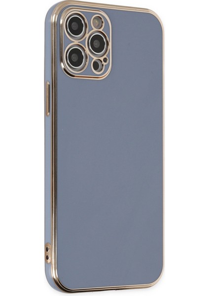 iPhone 12 Pro Max Parlak Kenarlı Bark Silikon Kılıf - Mavi