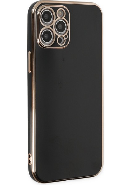 iPhone 12 Pro Max Parlak Kenarlı Bark Silikon Kılıf - Siyah