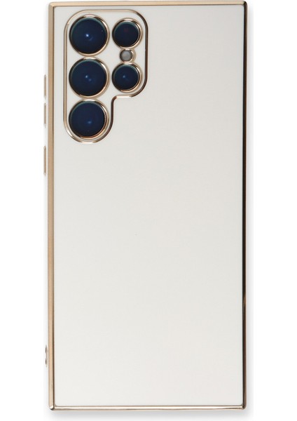 Samsung Galaxy S22 Ultra Parlak Kenarlı Bark Silikon Kılıf - Beyaz