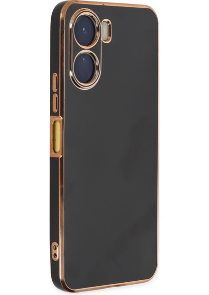 Vivo Y16 Parlak Kenarlı Bark Silikon Kılıf - Siyah