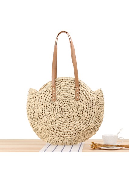 Basit Yuvarlak Bayan Omuz Çantası, Hasır Bayan Çantası, Dokuma Çanta, Plaj Çantası, Moda Kadın Çantası (Yurt Dışından)