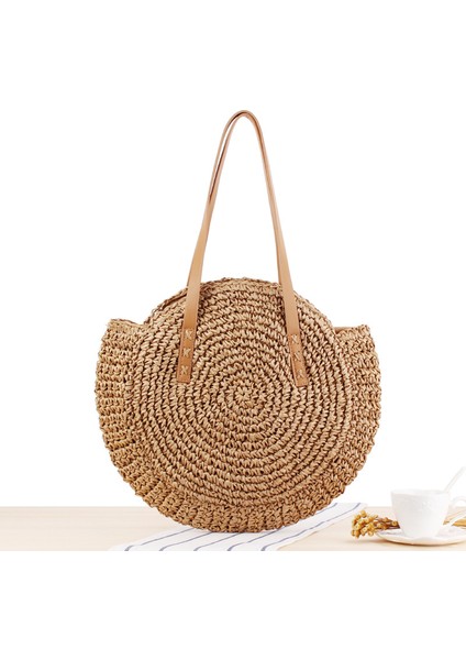 Basit Yuvarlak Bayan Omuz Çantası, Hasır Bayan Çantası, Dokuma Çanta, Plaj Çantası, Moda Kadın Çantası (Yurt Dışından)