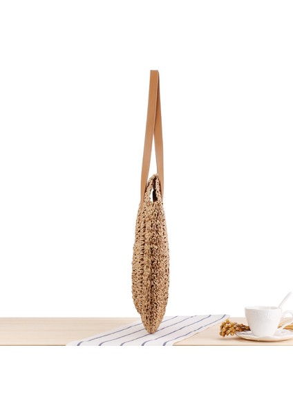 Basit Yuvarlak Bayan Omuz Çantası, Hasır Bayan Çantası, Dokuma Çanta, Plaj Çantası, Moda Kadın Çantası (Yurt Dışından) modelleri