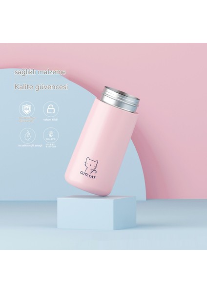 Aikesi Aimeng 304 Paslanmaz Çelik Termos Moda Mini Küçük Sevimli Kedi Kafası Erkek ve Kız Öğrenci Cep Kupası (Yurt Dışından)