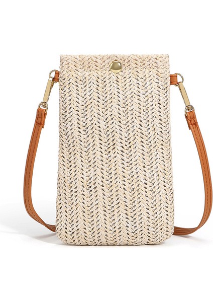 Çevre Dostu Plaj Çantası, Bayan Vahşi Omuz Çantası-Çapraz Çanta, Dokuma Dikey Cep Telefonu Çantası, Hasır Bozuk Para Cüzdanı (Yurt Dışından)