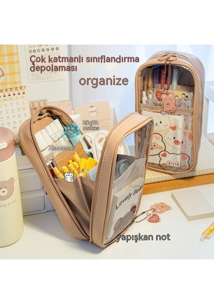 Sevimli Şeffaf Büyük Kapasiteli Öğrenci Kalem Kutusunun Kore Versiyonu Yaratıcı Basit Ins Japon Kız Çok Katmanlı Çok Fonksiyonlu Kalem Kutusu (Yurt Dışından) modelleri