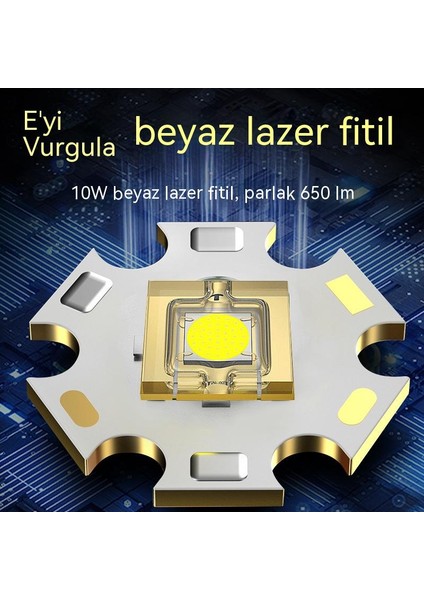 Beyaz Lazer Güçlü El Feneri, Güç Ekran Hızlı Şarj Zoom Açık El Feneri (Yurt Dışından)